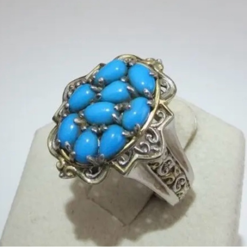 Michael Valitutti Sterling and Gold Sleeping Beauty Turquoise Ring